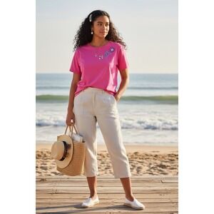 Quacker Factory‎ T-Shirt Womens 2XL Pink Nautical Embroidered Studs Crew coastal